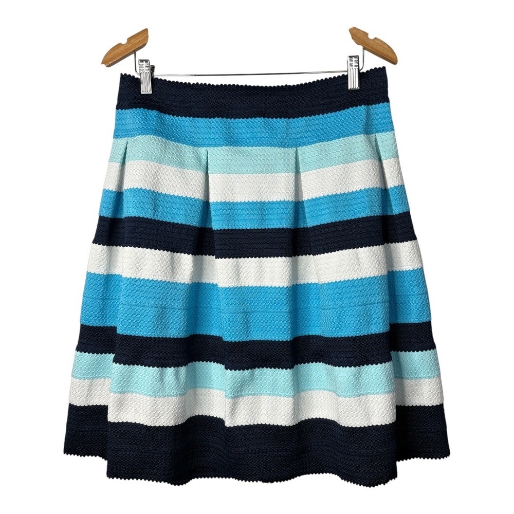 7th Avenue New York & Co‎ Striped Textured Skirt Blue White Navy Size Large